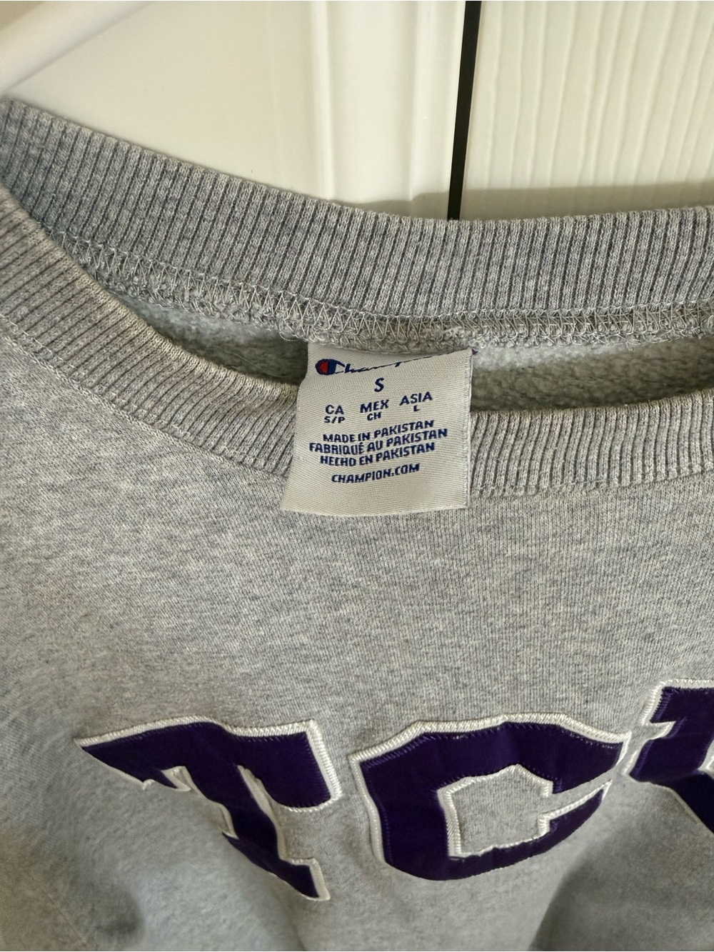 Champion Gray Crewneck Sweatshirt with Purple TCU Letters - Picture 3 of 3
